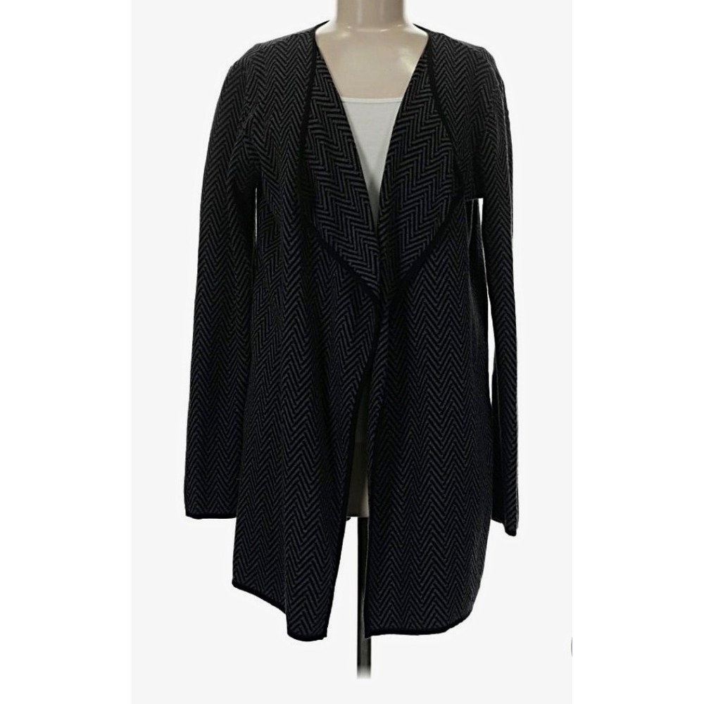 Vince Camuto Women's M Black/Gray Herringbone Open Front Long Sleeve Cardigan